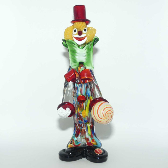 Murano Glass Clown figure | Red Hat, Green Bow Tie, Holding Ball