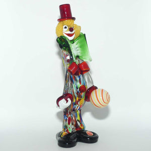 Murano Glass Clown figure | Red Hat, Green Bow Tie, Holding Ball