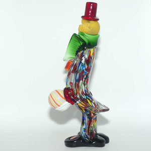 Murano Glass Clown figure | Red Hat, Green Bow Tie, Holding Ball