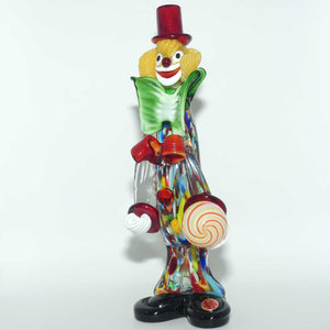 Murano Glass Clown figure | Red Hat, Green Bow Tie, Holding Ball