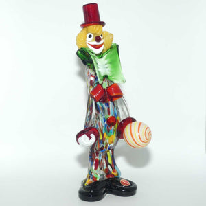 Murano Glass Clown figure | Red Hat, Green Bow Tie, Holding Ball