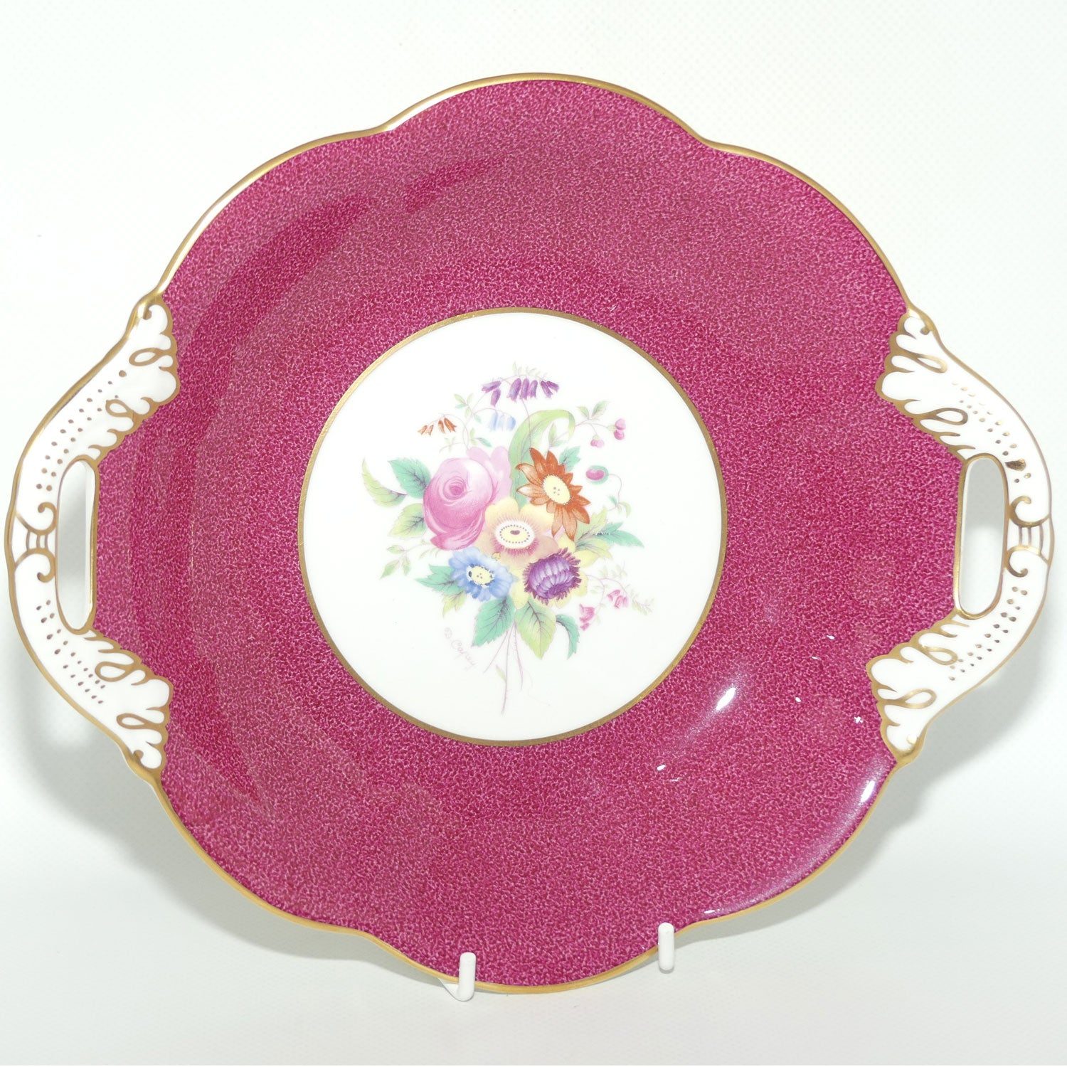 Coalport England Puce and Gilt floral decor server c.1950 | signed D Capey
