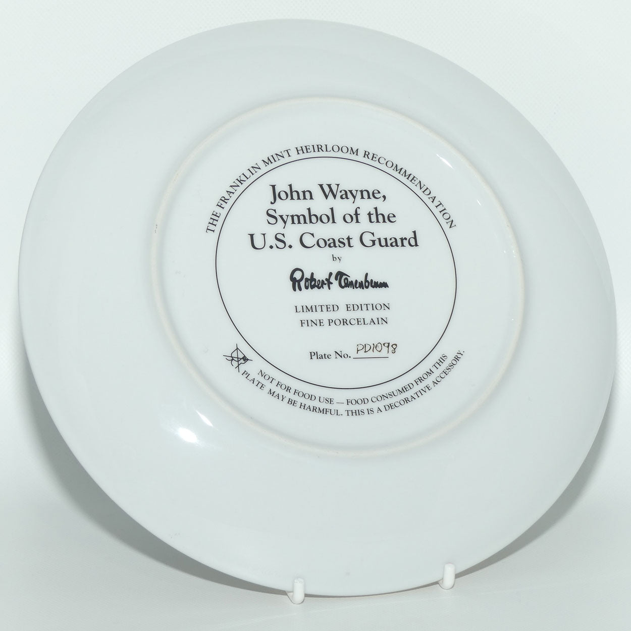 Franklin Mint Heirloom plate | John Wayne | Symbol of the US Coast Guard + Cert