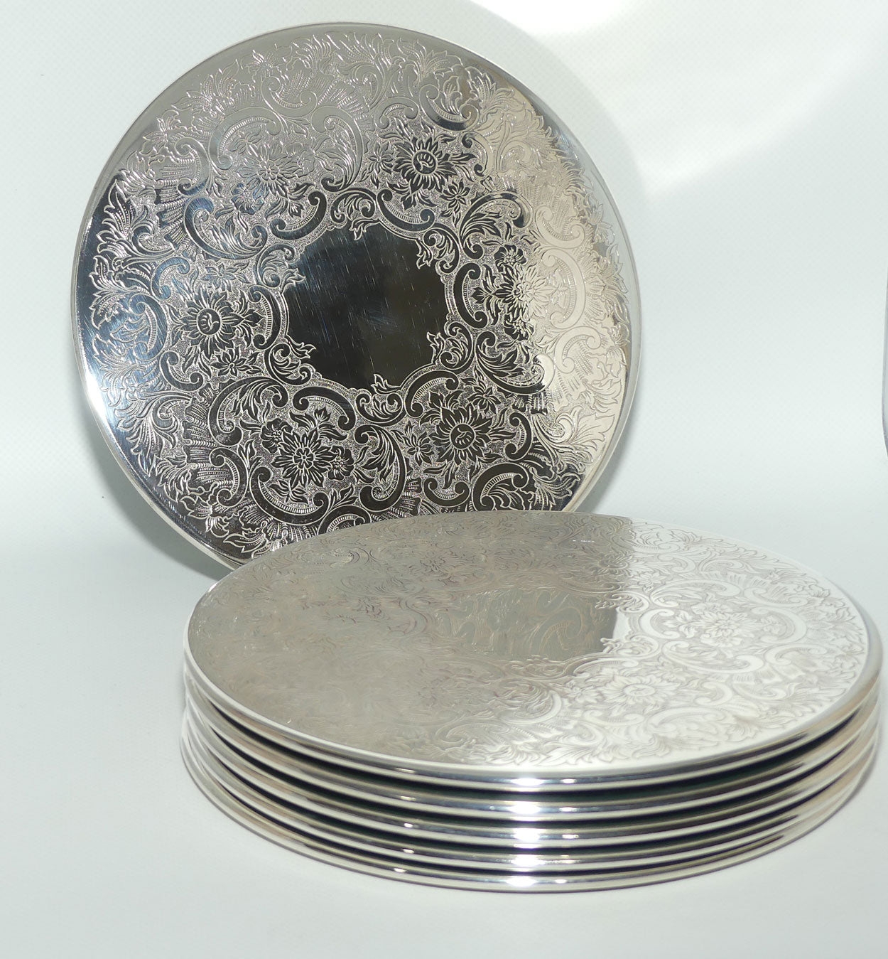 Set of 6 Strachan Silver Plated Tea Pot stands with rubber backs | 20cm diam | original box