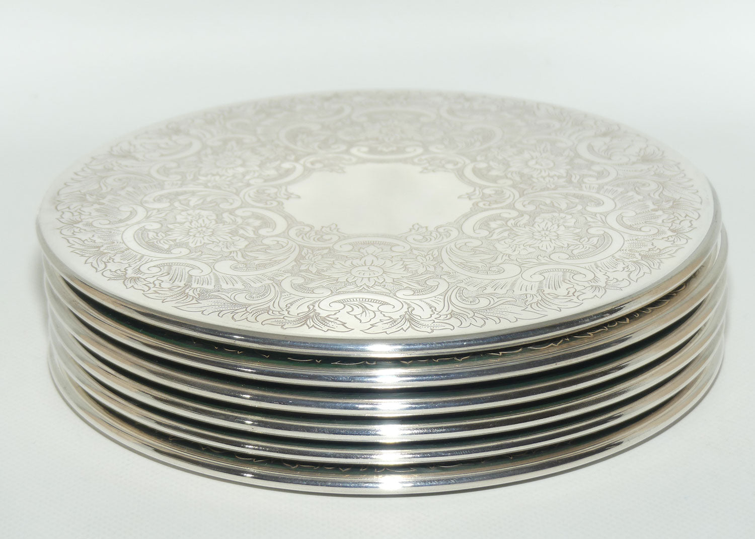 Set of 6 Strachan Silver Plated Tea Pot stands with rubber backs | 20cm diam | original box