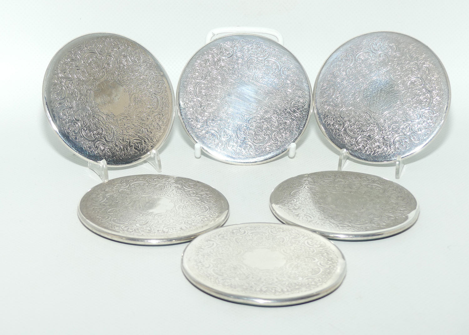 Set of 6 Strachan Silver Plated Coasters with rubber backs