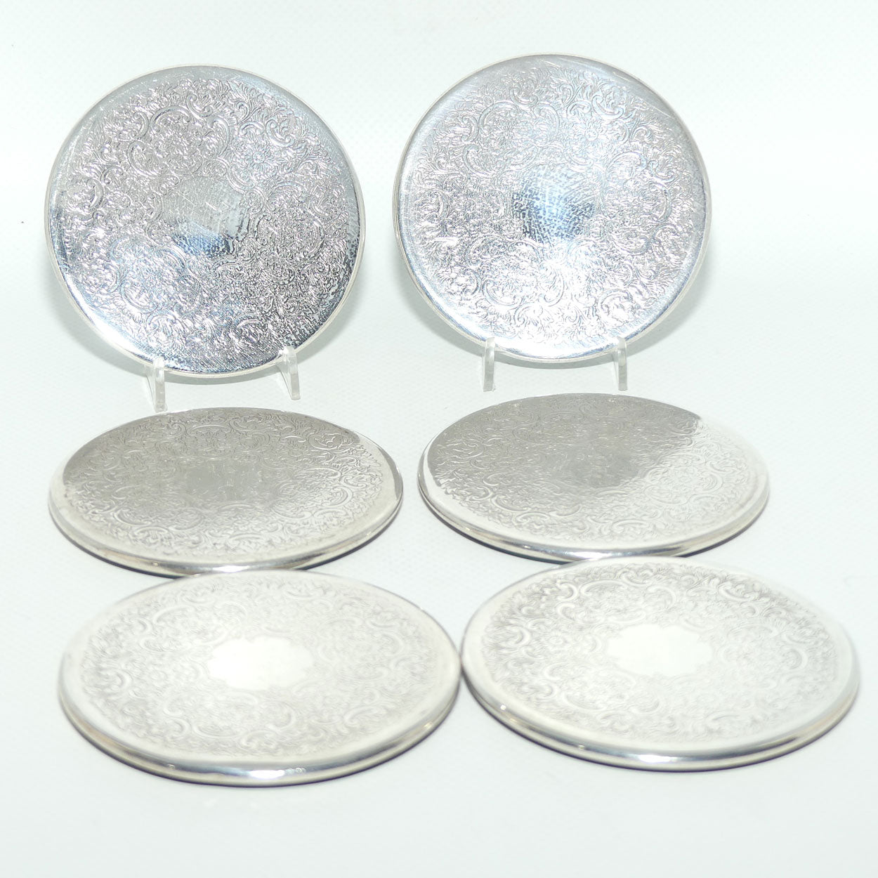 Set of 6 Strachan Silver Plated Coasters with rubber backs