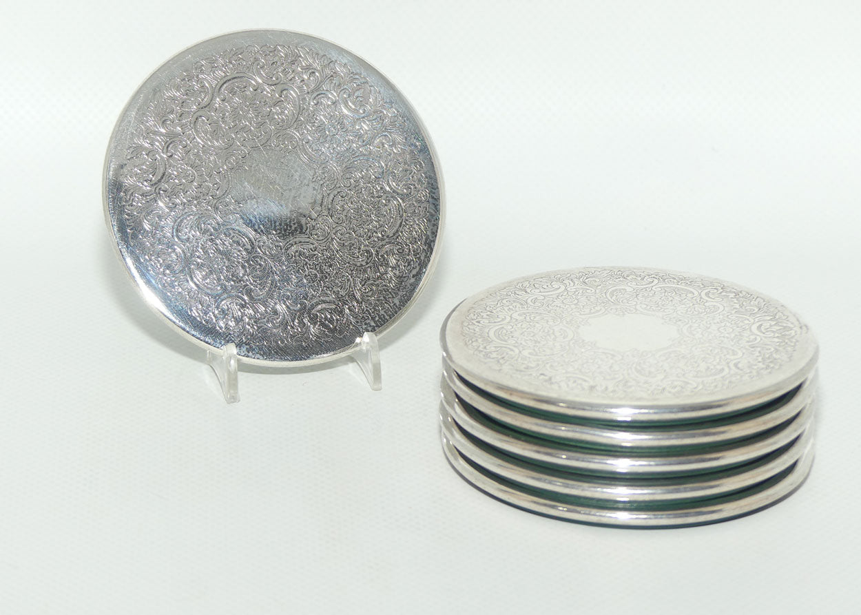 Set of 6 Strachan Silver Plated Coasters with rubber backs