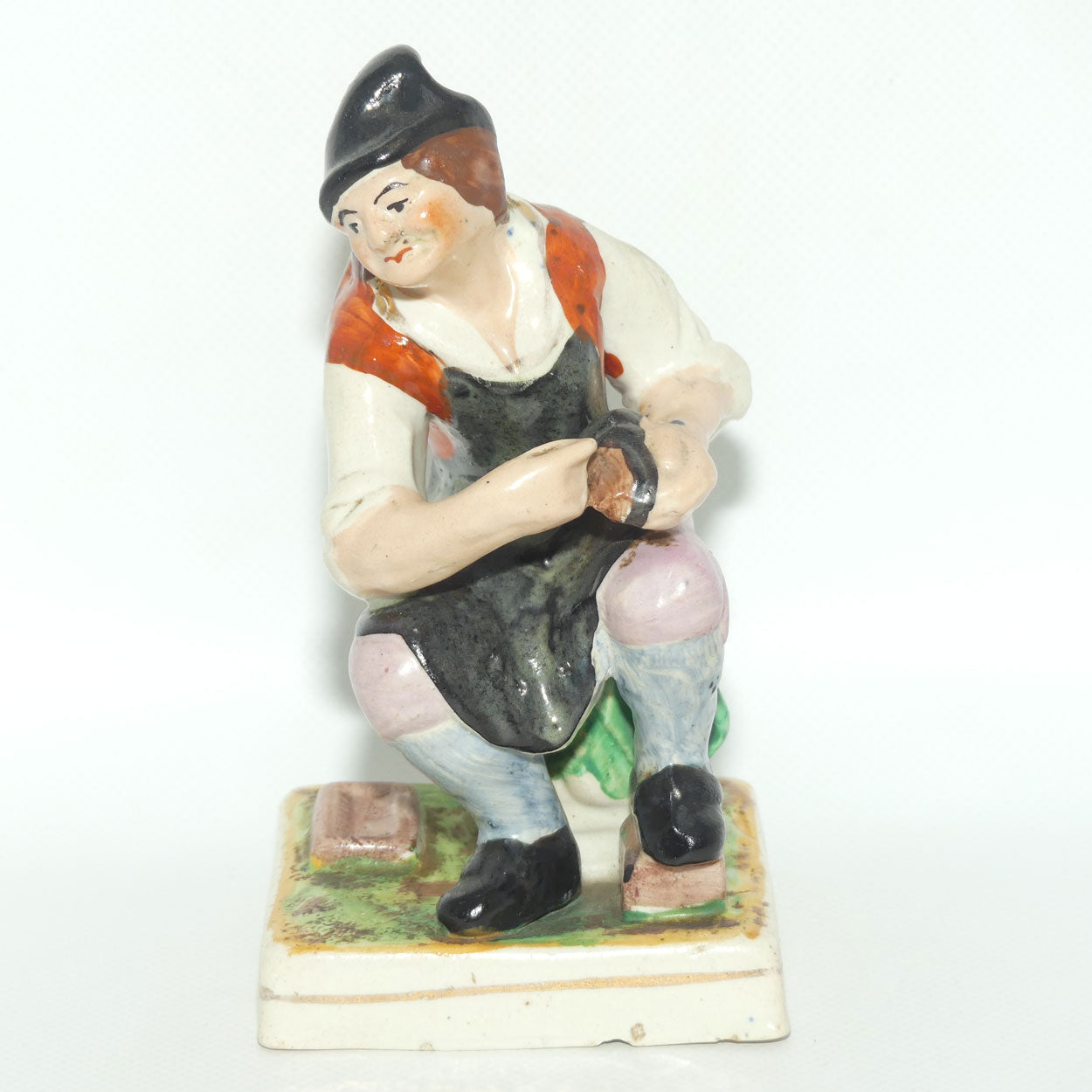 Early Mid 19th Cent Staffordshire Pottery Cobbler figure