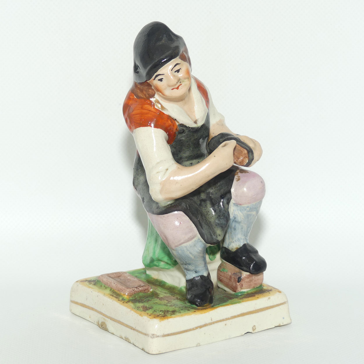 Early Mid 19th Cent Staffordshire Pottery Cobbler figure