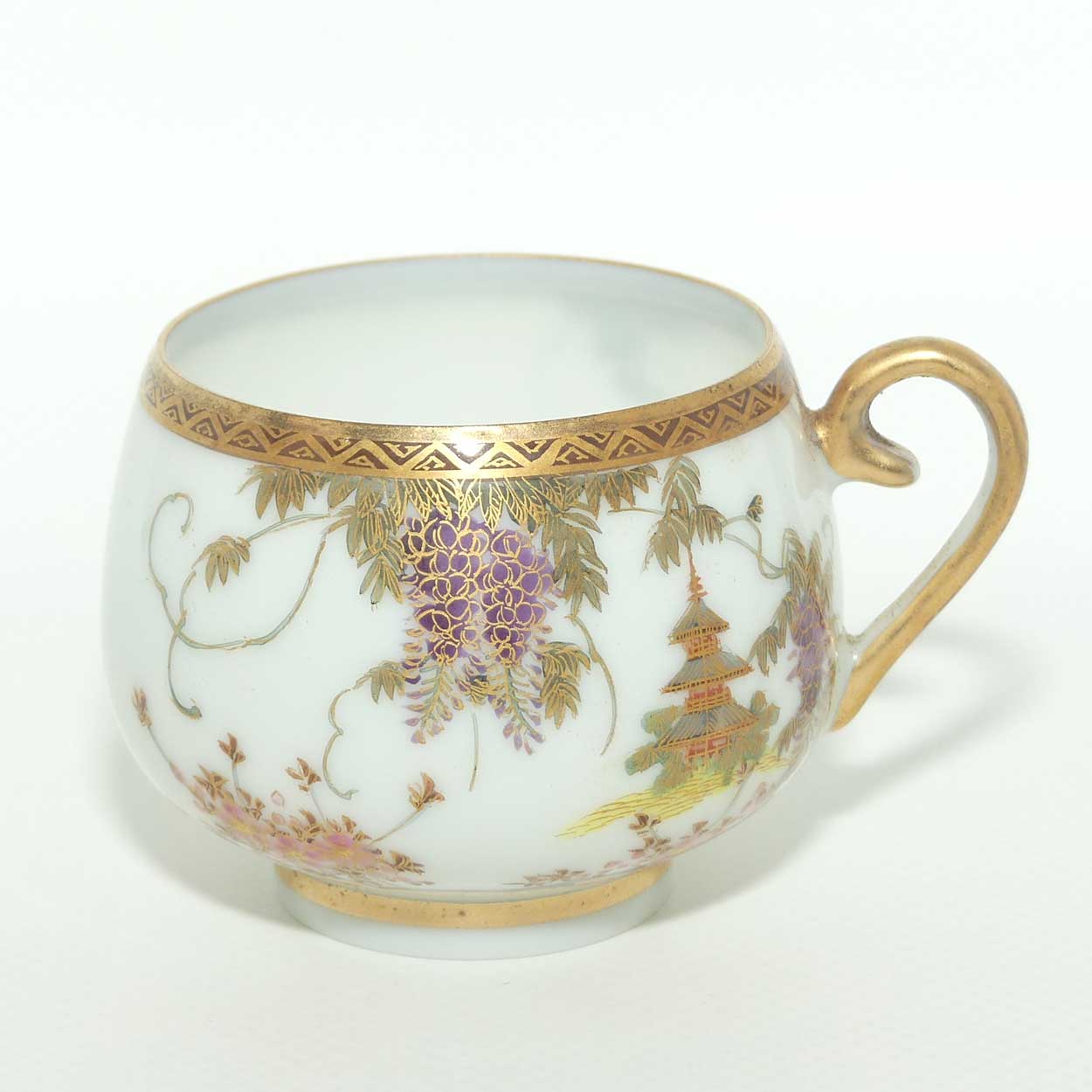 Japanese Eggshell China pair of duos decorated with Pagoda and Wisteria