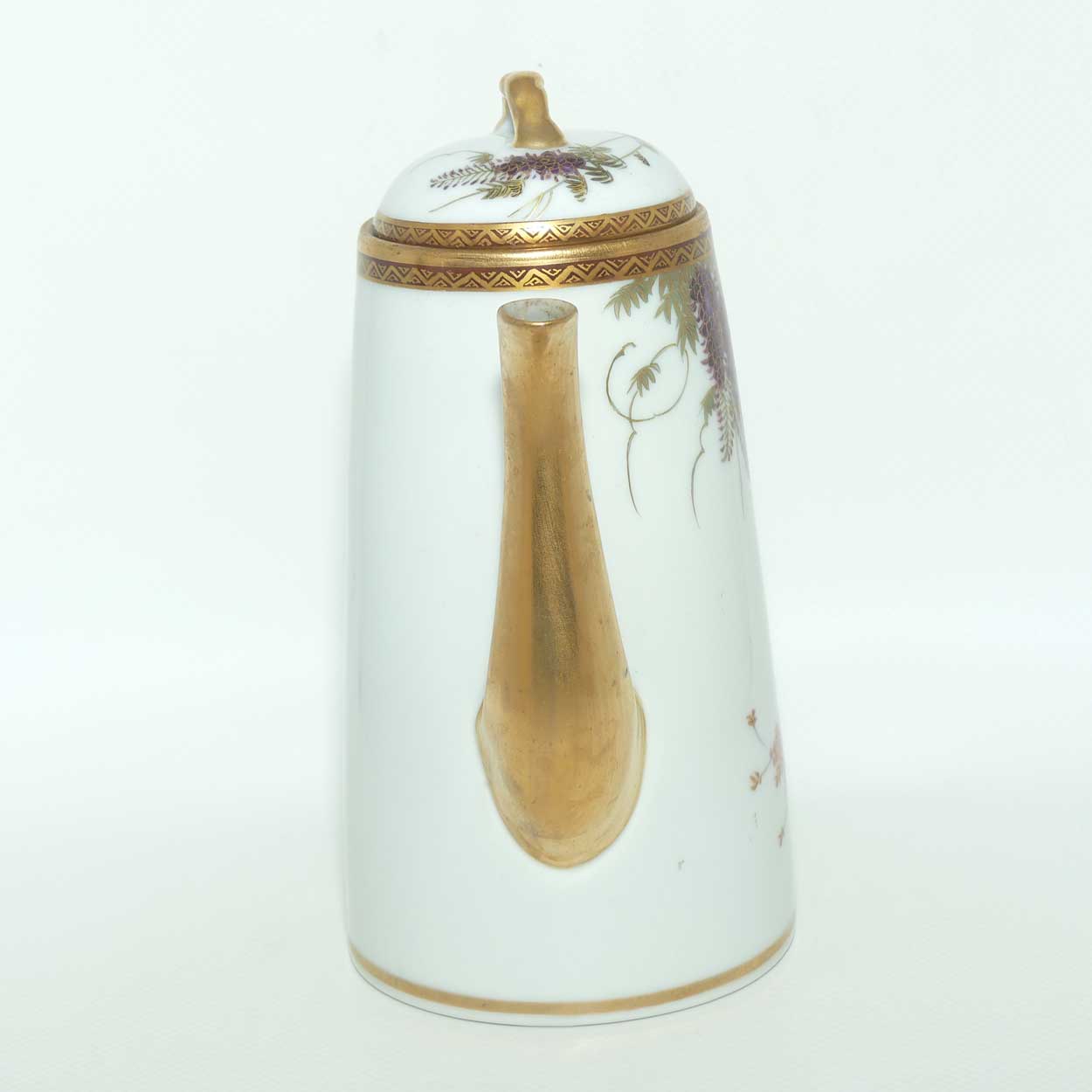 Japanese Eggshell China coffee pot decorated with Pagoda and Wisteria