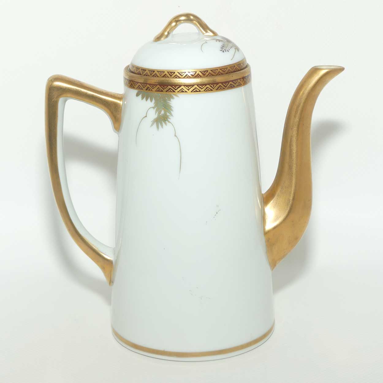 Japanese Eggshell China coffee pot decorated with Pagoda and Wisteria