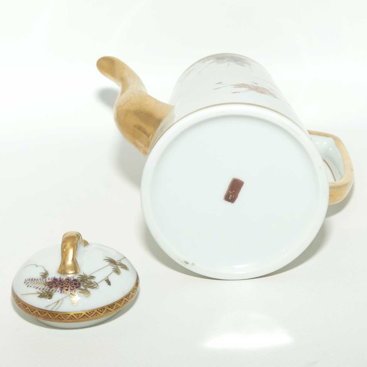 Japanese Eggshell China coffee pot decorated with Pagoda and Wisteria