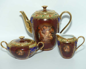 Josef Kuba Karlsbad superb gilt coffee set with Rembrandt style images + Oak Frame + spoons