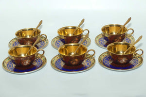 Josef Kuba Karlsbad superb gilt coffee set with Rembrandt style images + Oak Frame + spoons