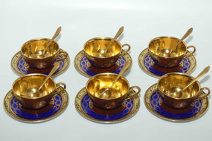 Josef Kuba Karlsbad superb gilt coffee set with Rembrandt style images + Oak Frame + spoons