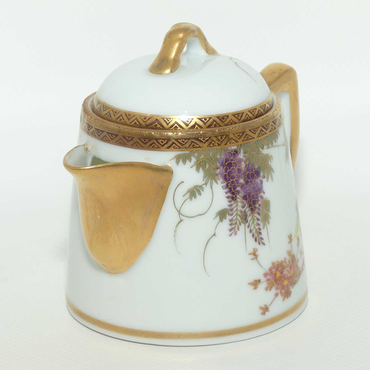 Japanese Eggshell China milk jug decorated with Pagoda and Wisteria