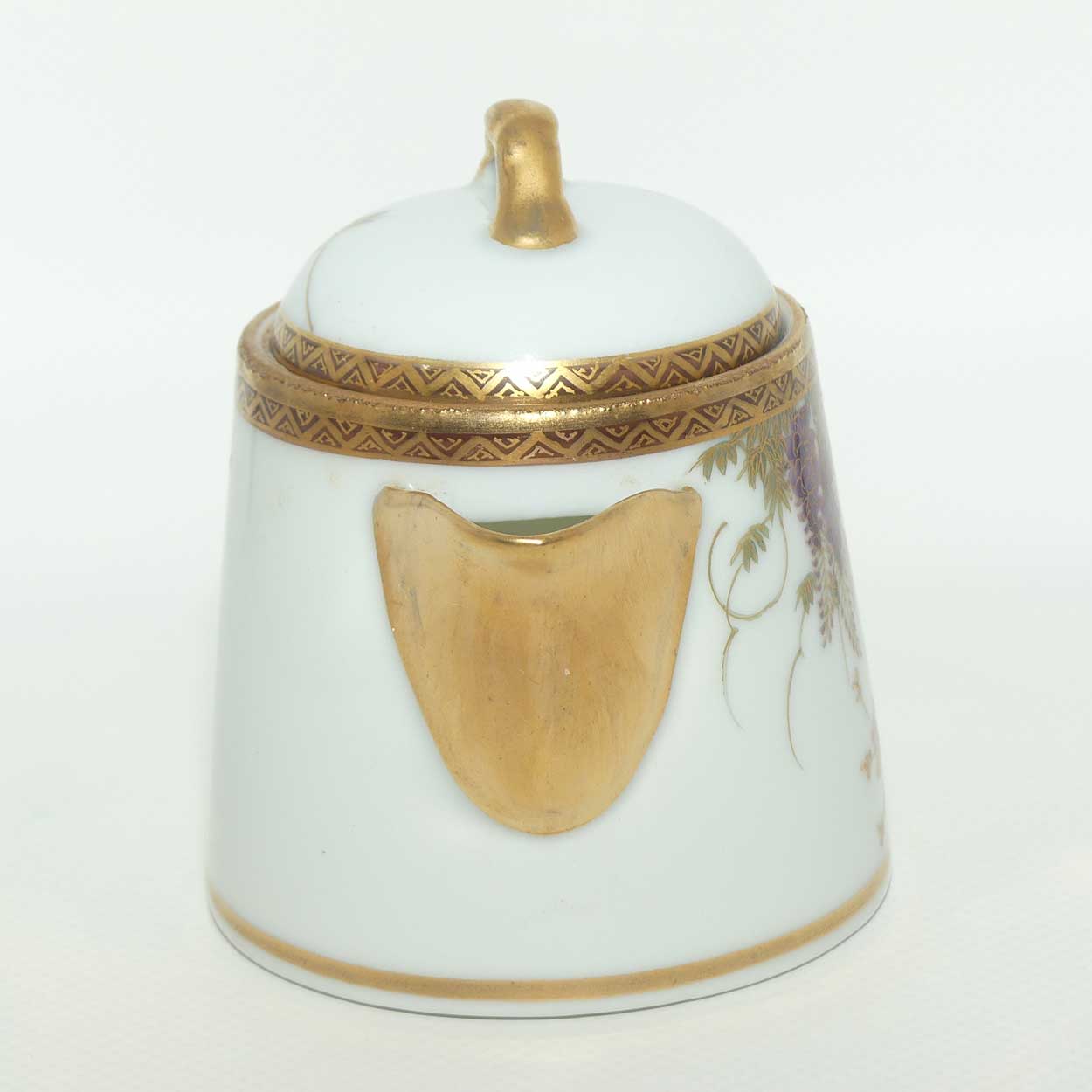 Japanese Eggshell China milk jug decorated with Pagoda and Wisteria