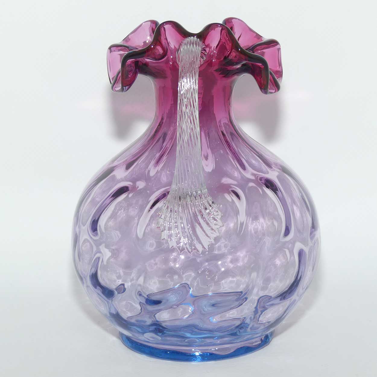 Vintage Fenton Glass Coin Dot Mulberry and Cranberry frilled rim jug