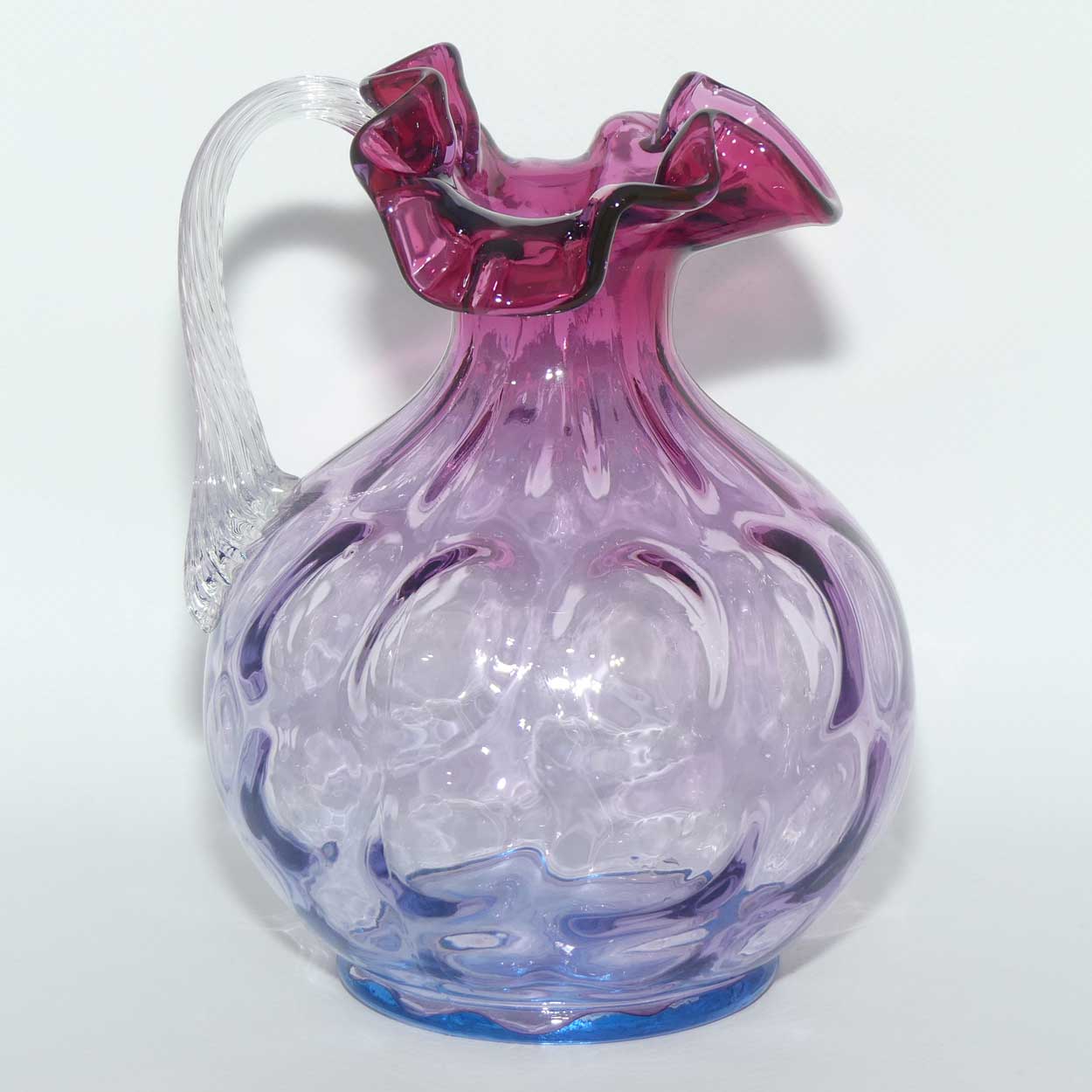 Vintage Fenton Glass Coin Dot Mulberry and Cranberry frilled rim jug
