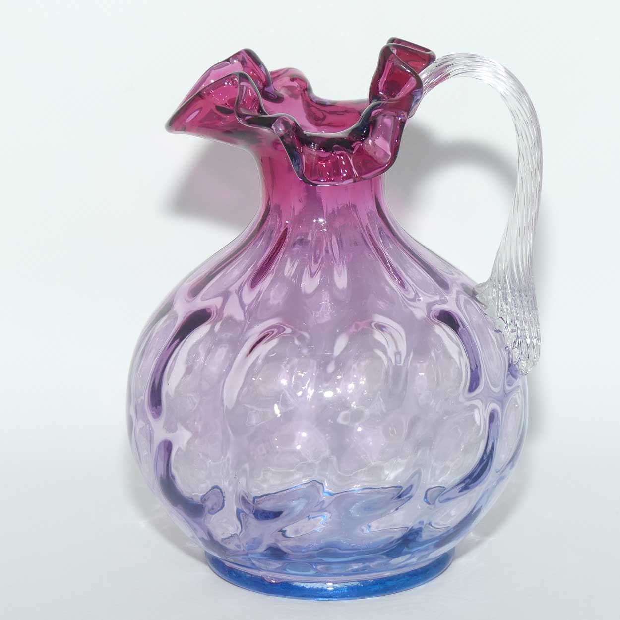 Vintage Fenton Glass Coin Dot Mulberry and Cranberry frilled rim jug