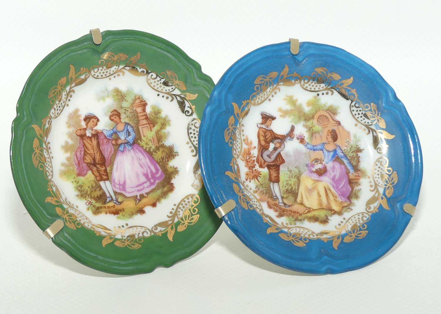 Limoges France small plate collection | 2 items | Blue and Green | 8cm diam