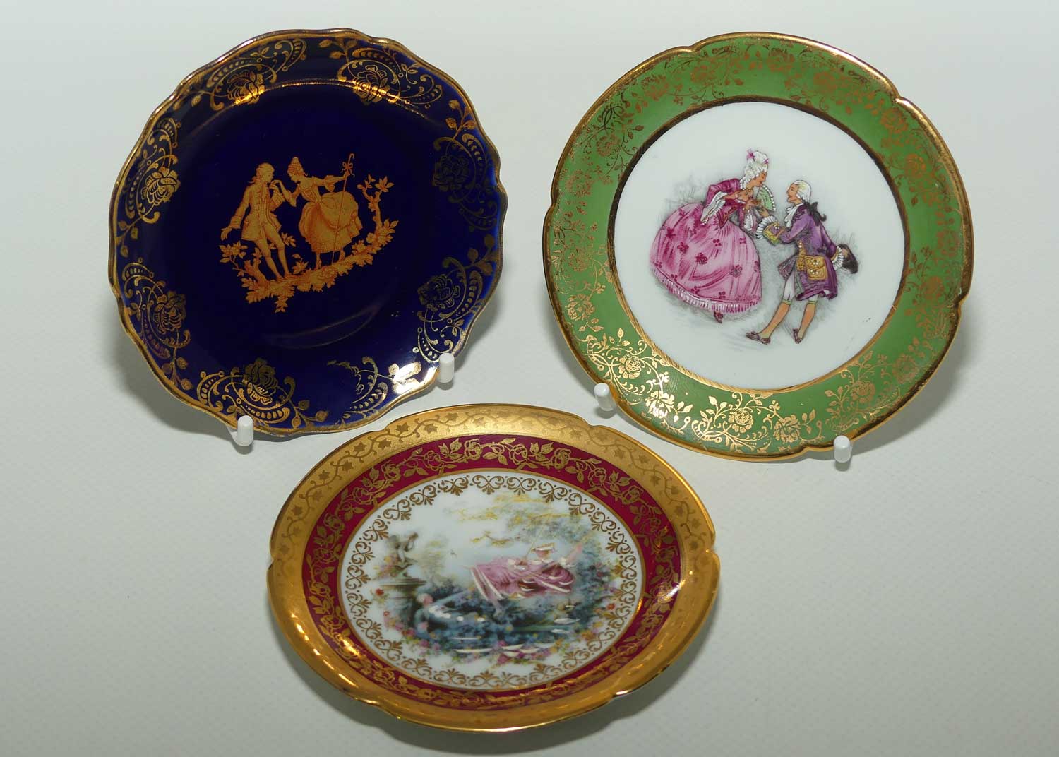 Limoges France small plate collection | 3 items | Green, Blue and Gold and Red | 9.5cms