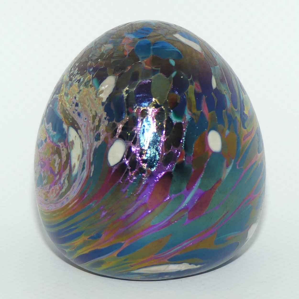 Australian Studio Art Glass | small Amethyst Iridescent egg paperweight by Sean O'Donoghue 1996