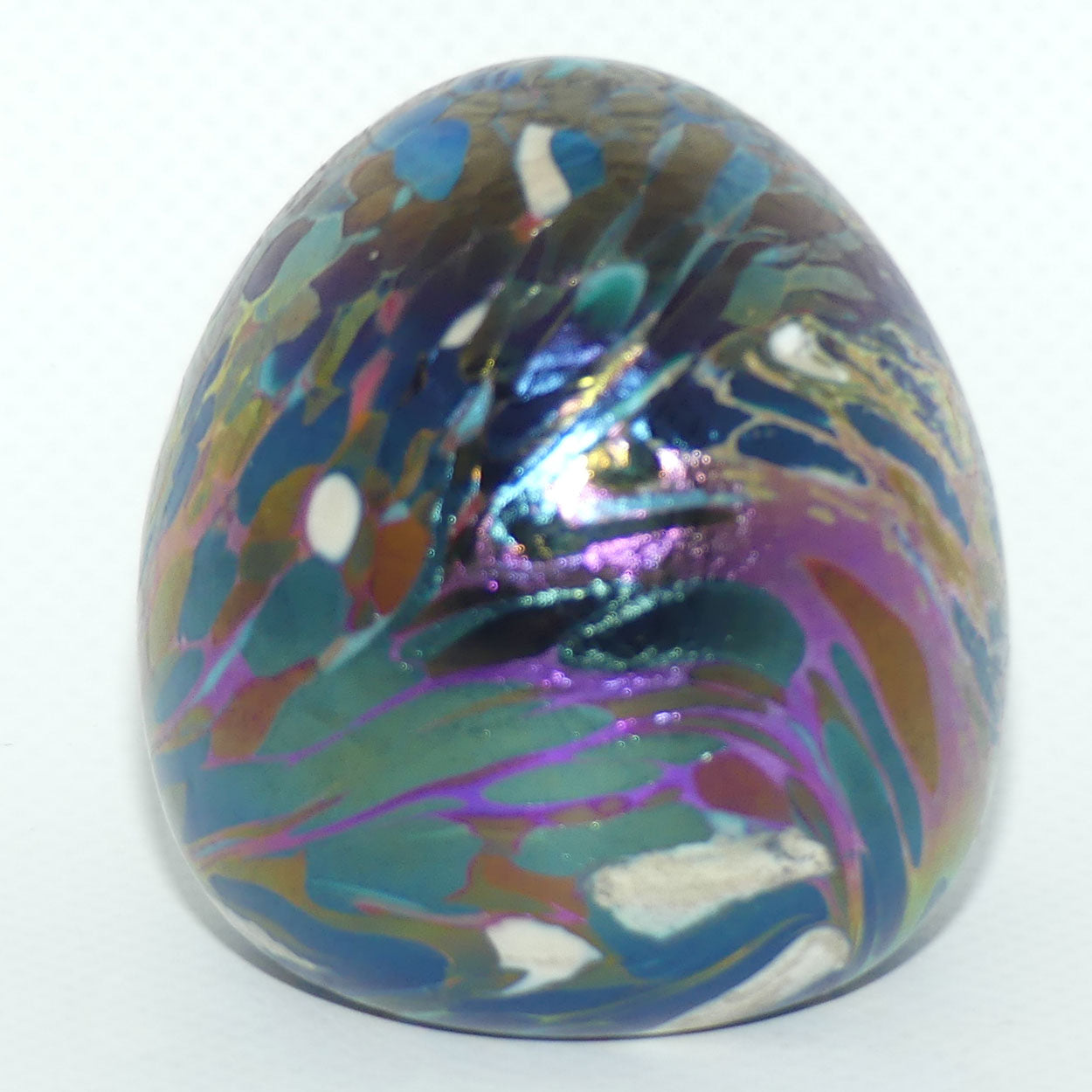 Australian Studio Art Glass | small Amethyst Iridescent egg paperweight by Sean O'Donoghue 1996