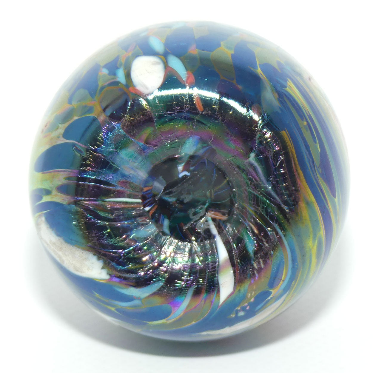 Australian Studio Art Glass | small Amethyst Iridescent egg paperweight by Sean O'Donoghue 1996