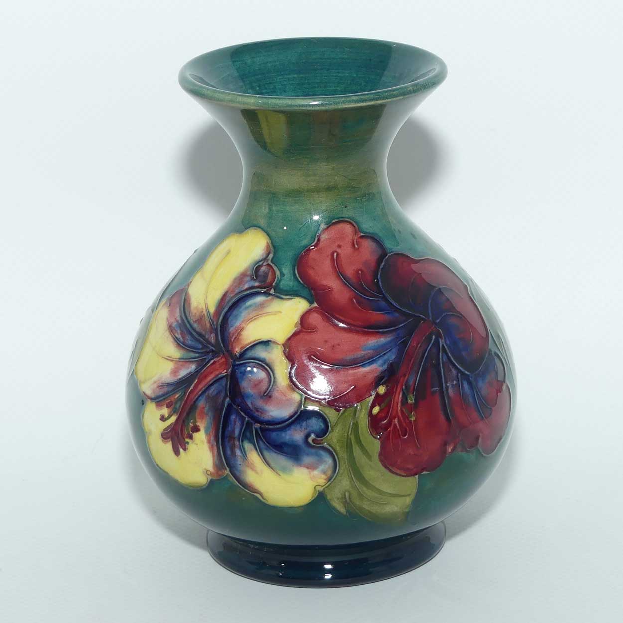 Walter Moorcroft Hibiscus on Green Ground waisted shape vase