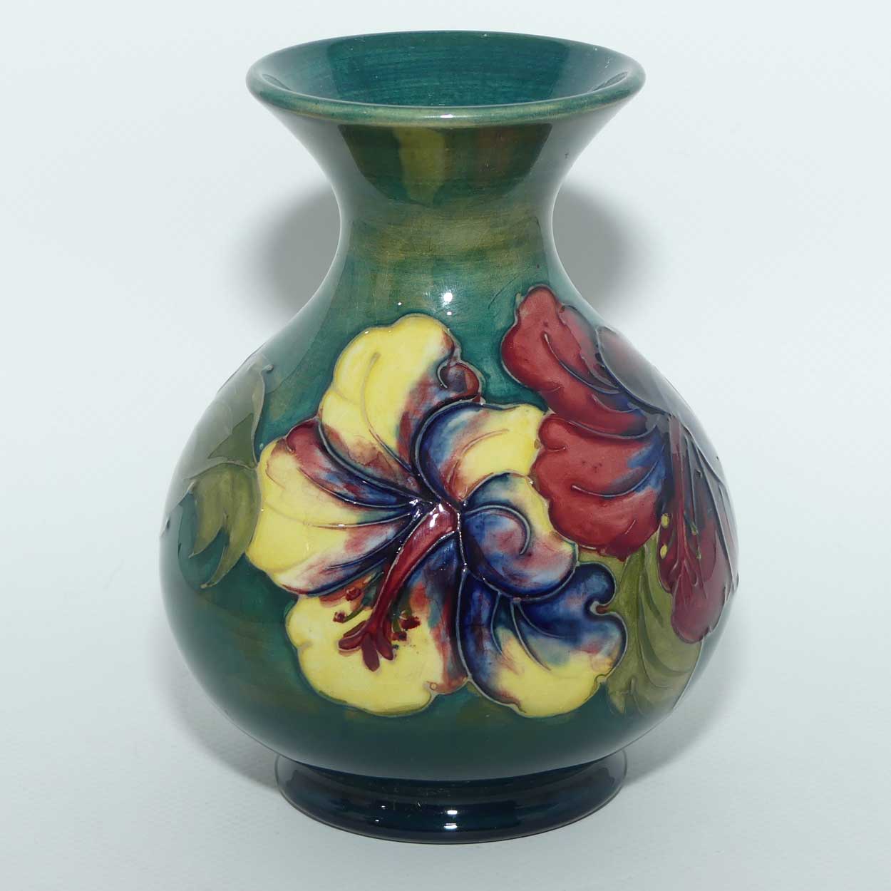 Walter Moorcroft Hibiscus on Green Ground waisted shape vase