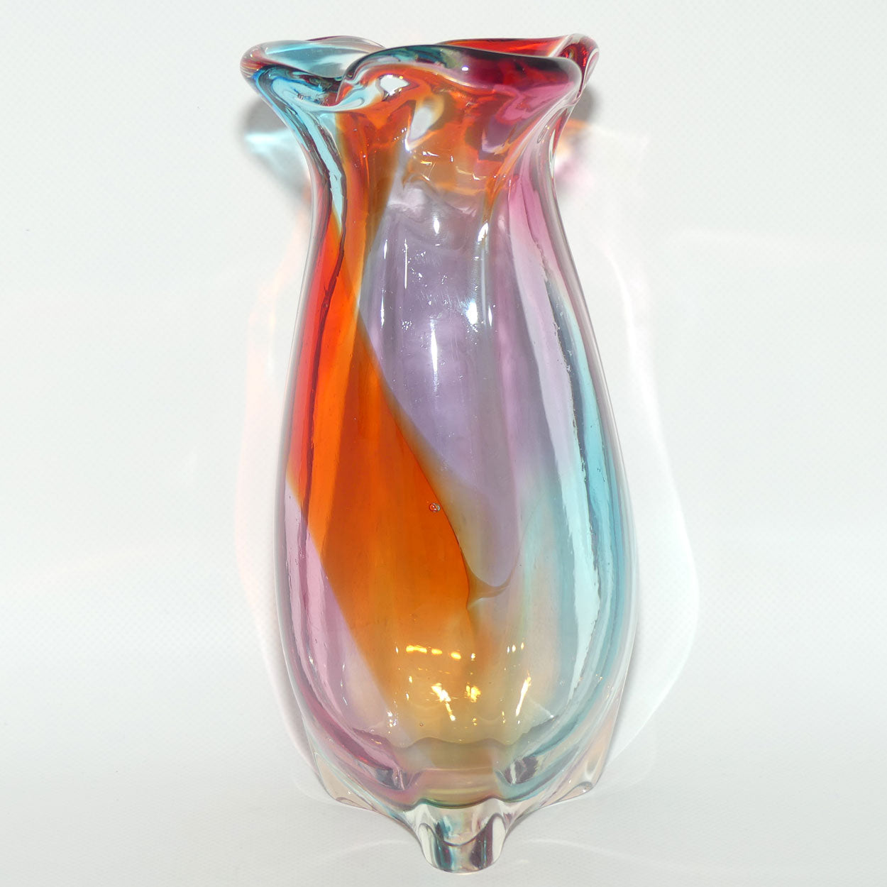 Heavy form Multicolour Art Glass vase | 23cm tall