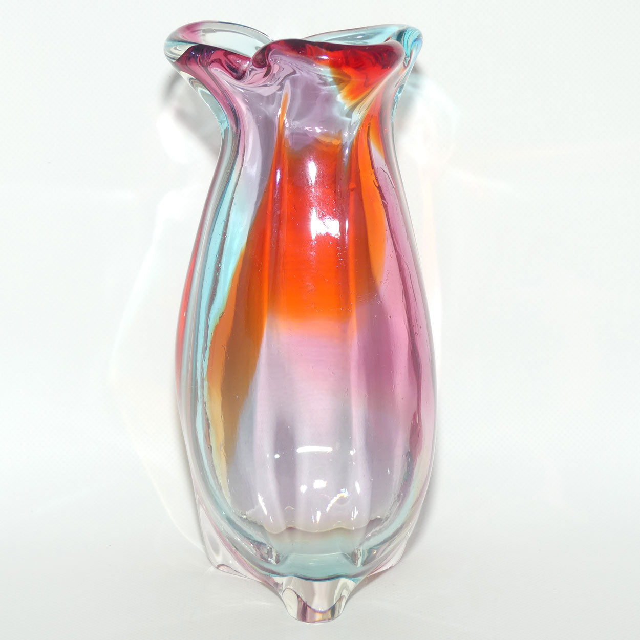 Heavy form Multicolour Art Glass vase | 23cm tall