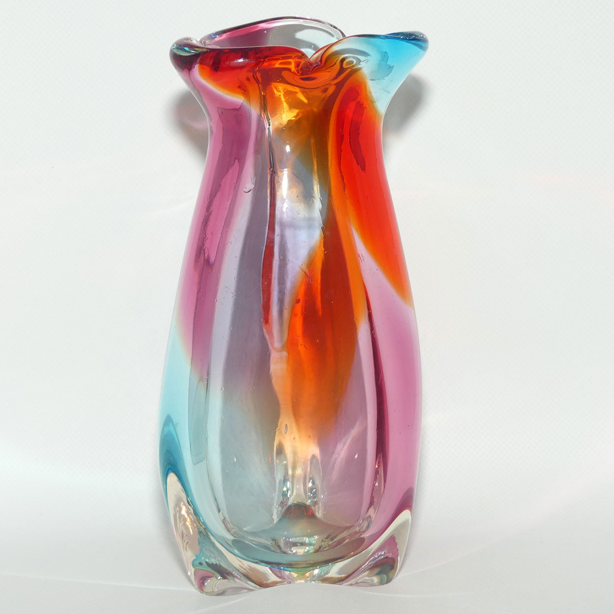 Heavy form Multicolour Art Glass vase | 23cm tall