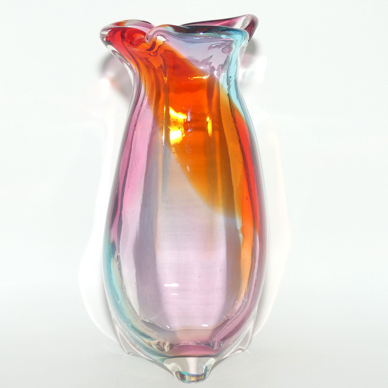 Heavy form Multicolour Art Glass vase | 23cm tall