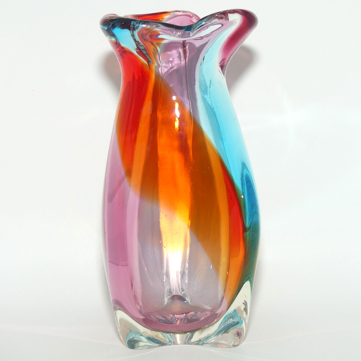 Heavy form Multicolour Art Glass vase | 23cm tall