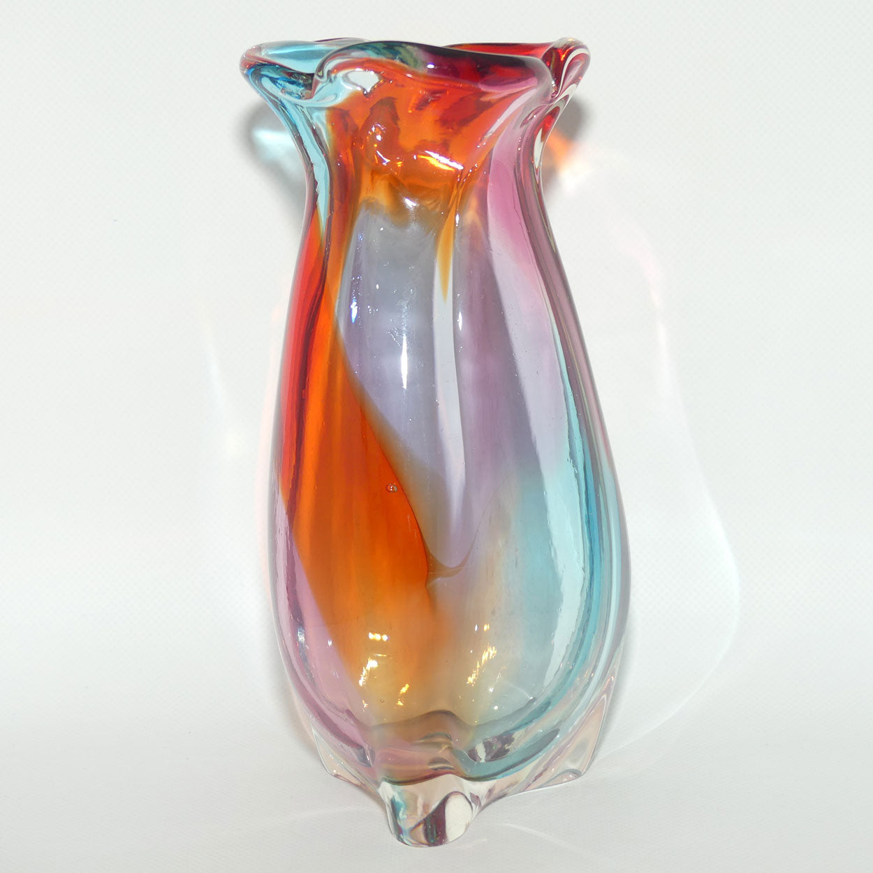 Heavy form Multicolour Art Glass vase | 23cm tall