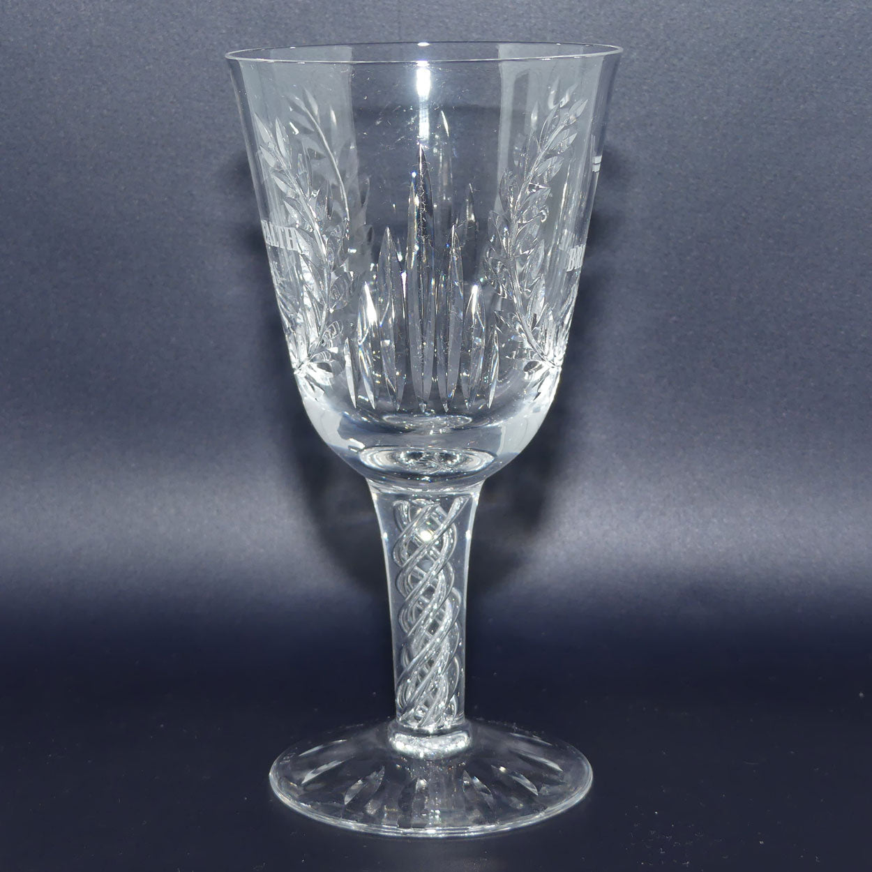 Stuart Crystal England | Commonwealth Games Brisbane 1982 Air Twist stem goblet + Certificate