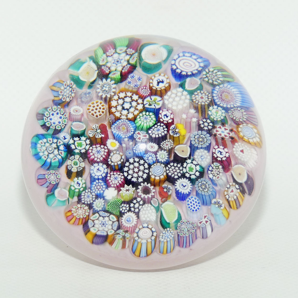 John Deacons Scotland Complex Closepack Millefiori Magnum paperweight | Milky Pink