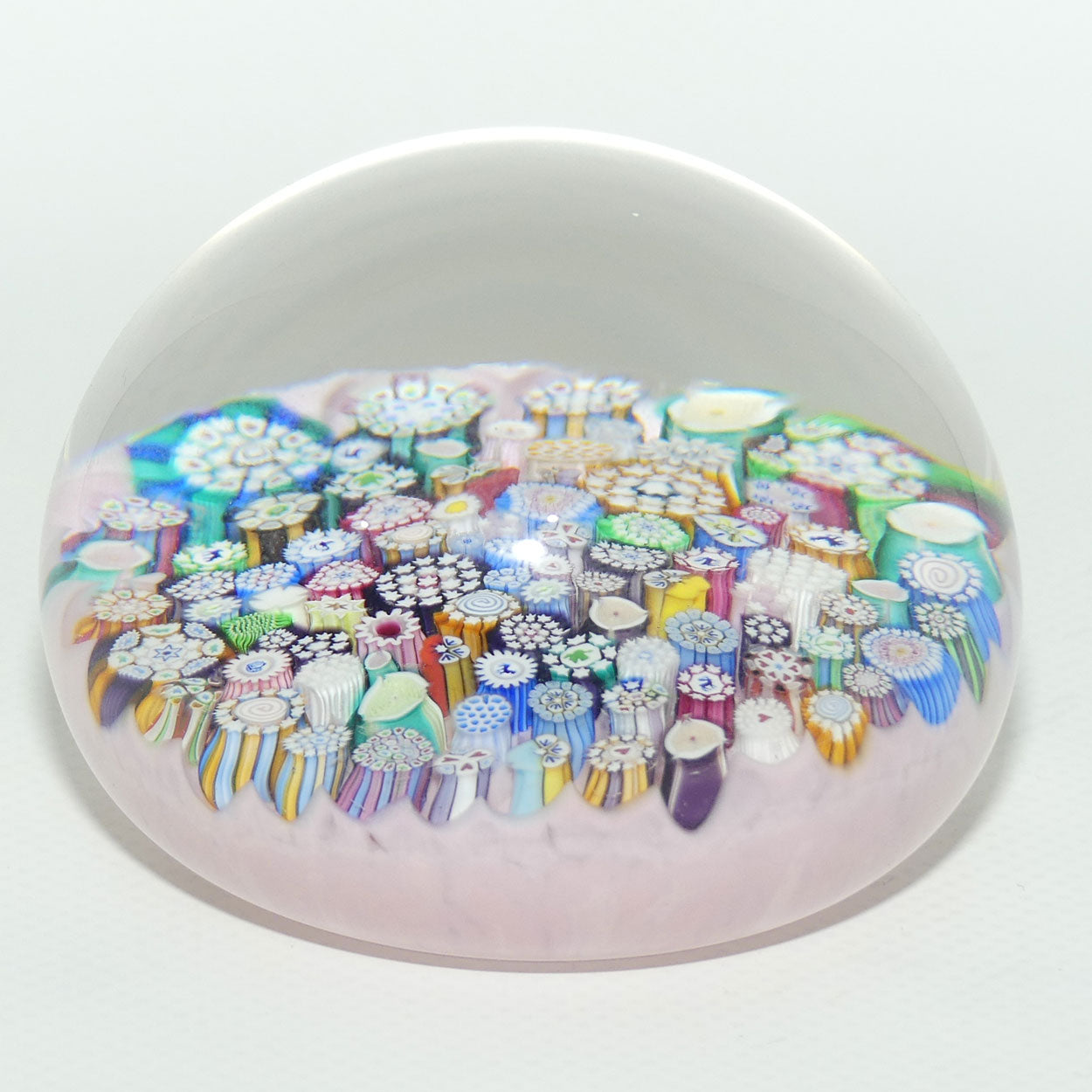 John Deacons Scotland Complex Closepack Millefiori Magnum paperweight | Milky Pink