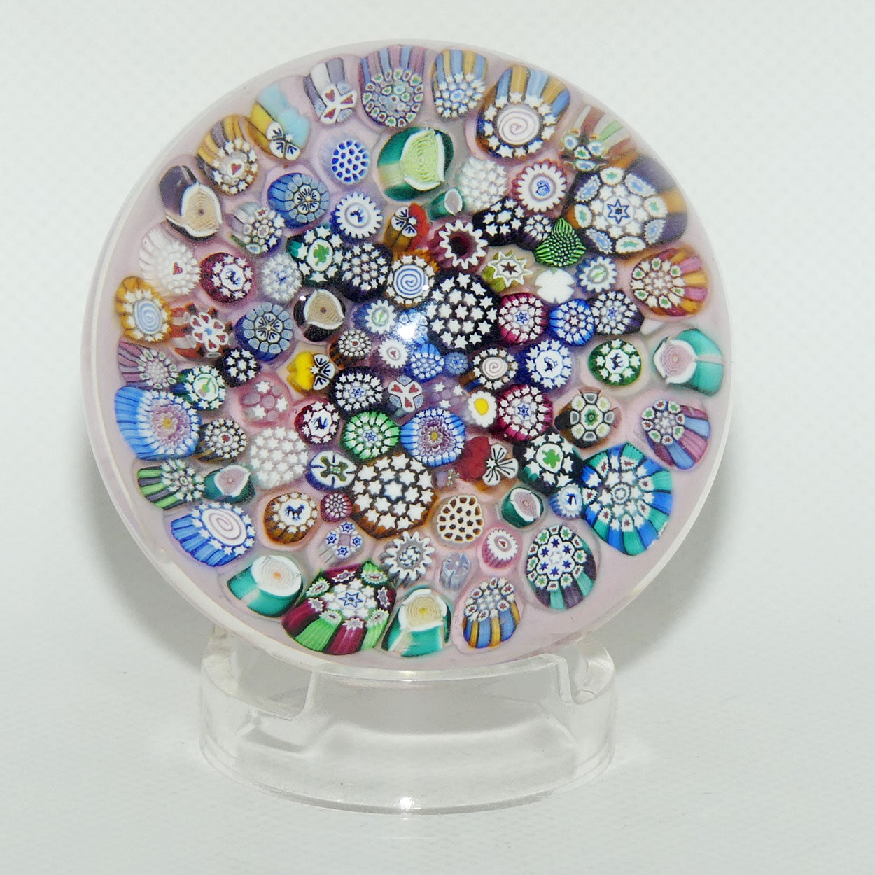 John Deacons Scotland Complex Closepack Millefiori Magnum paperweight | Milky Pink