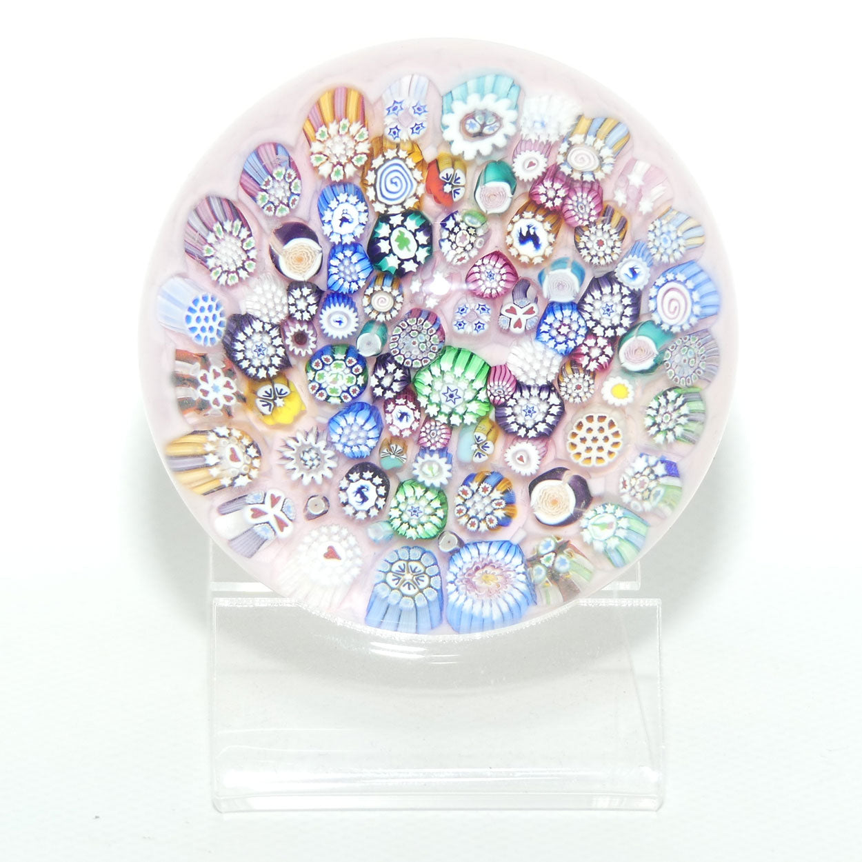 John Deacons Scotland Complex Closepack Millefiori Large paperweight | Pink