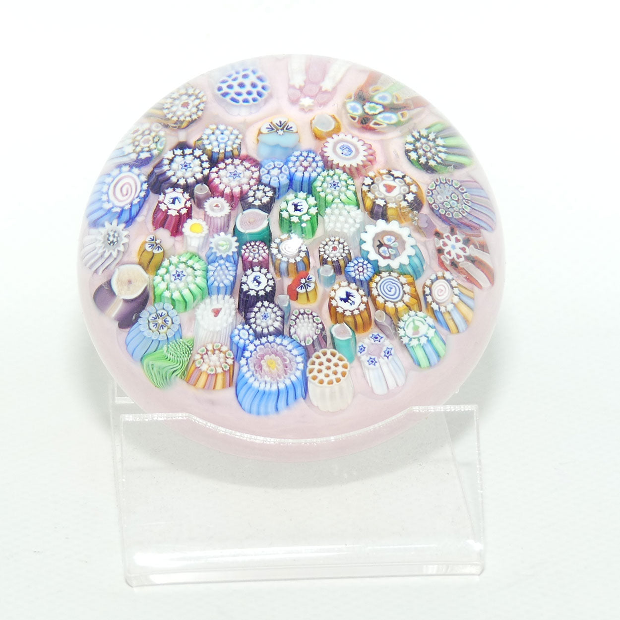 John Deacons Scotland Complex Closepack Millefiori Medium paperweight | Pink