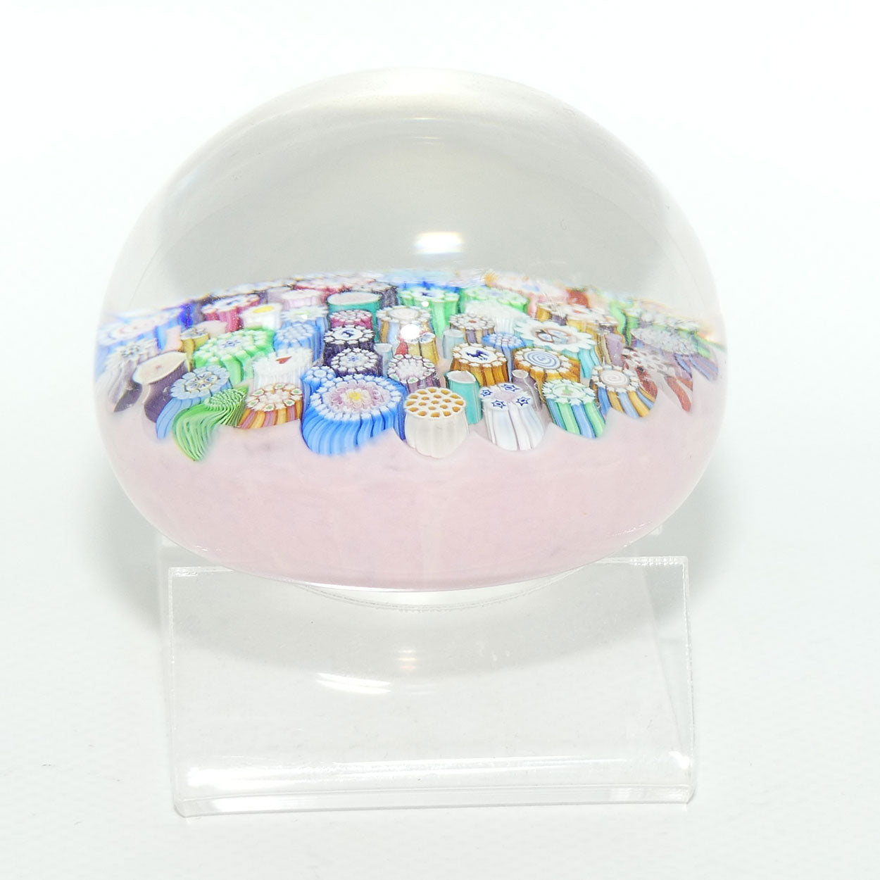 John Deacons Scotland Complex Closepack Millefiori Medium paperweight | Pink