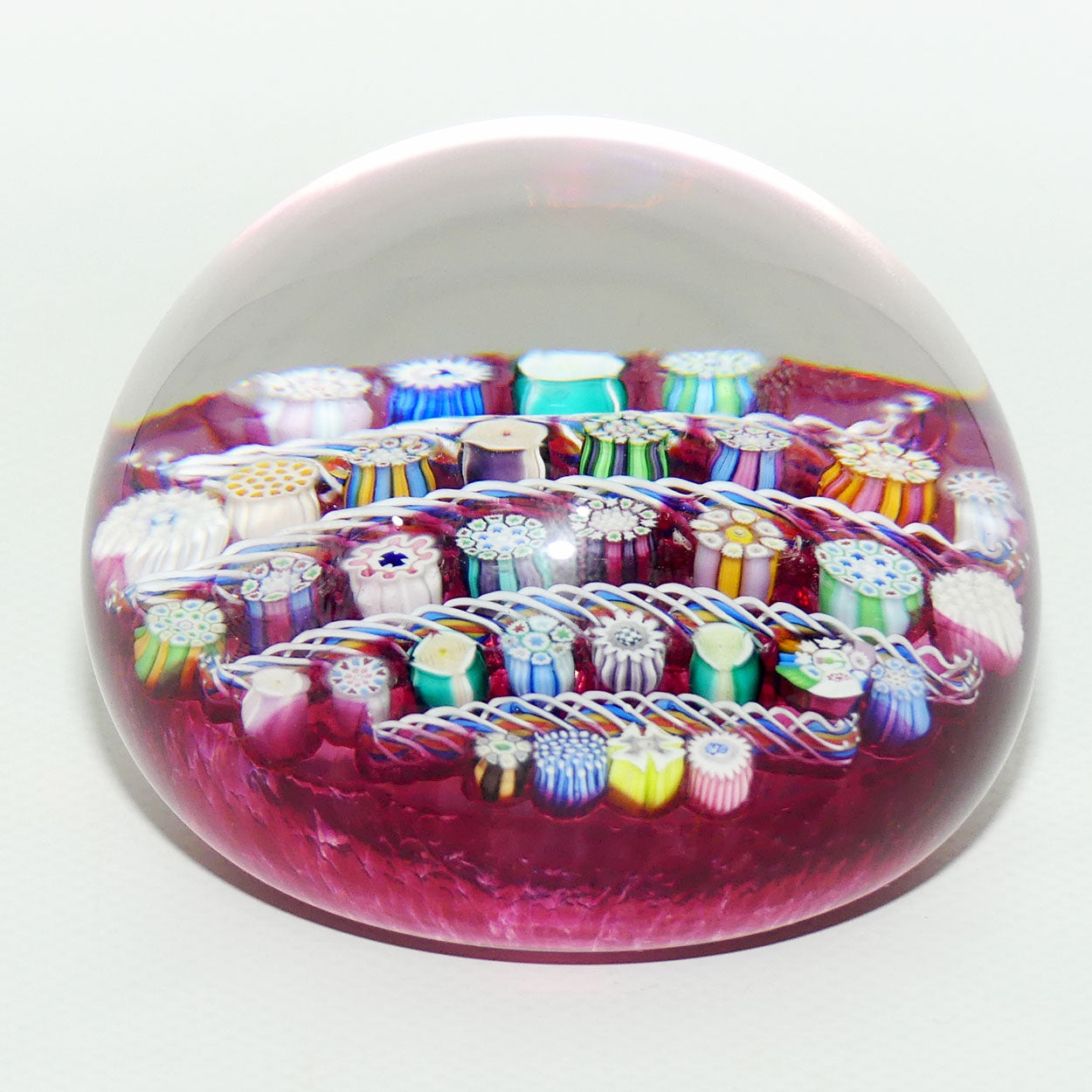 John Deacons Scotland Complex Linear Magnum Cranberry paperweight