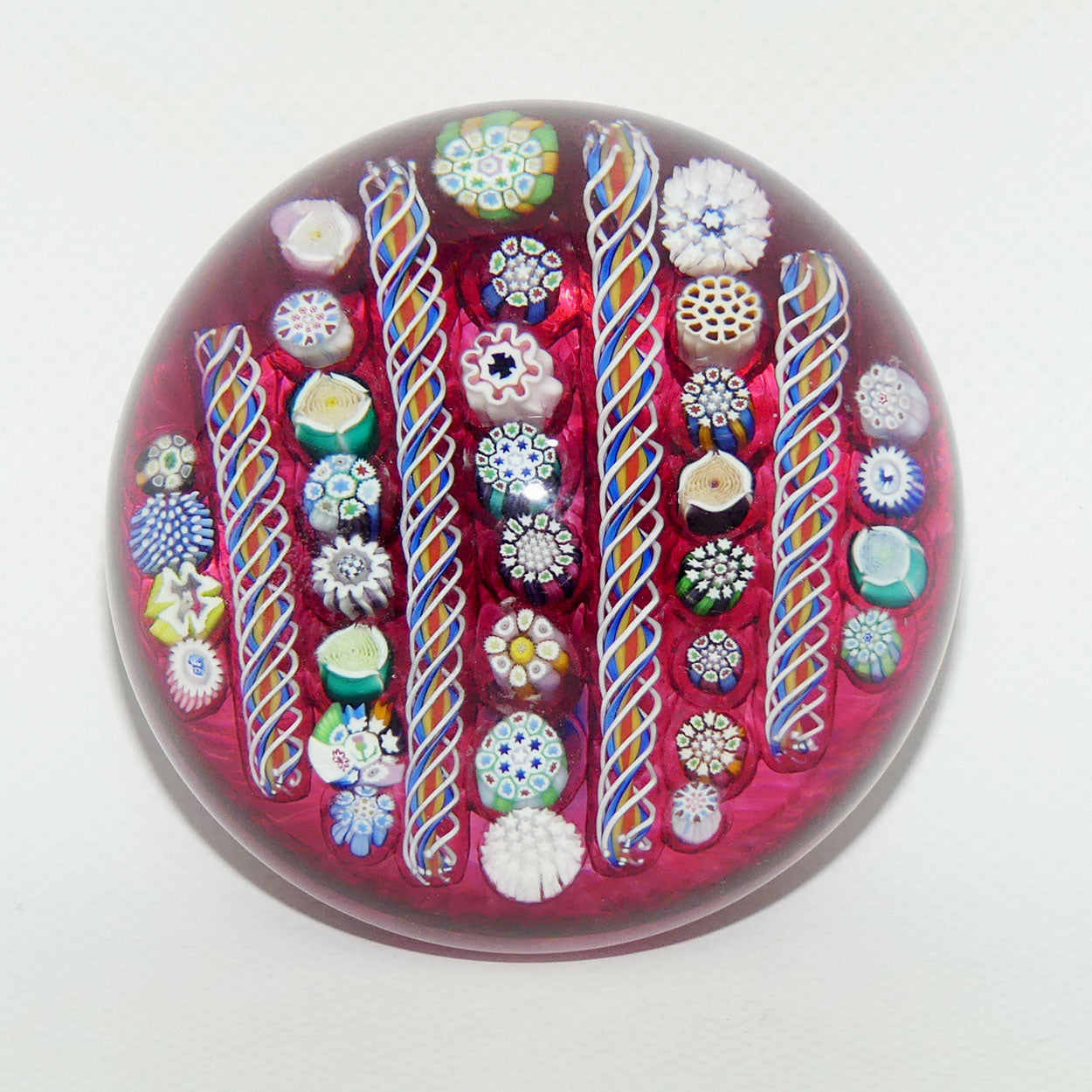 John Deacons Scotland Complex Linear Magnum Cranberry paperweight