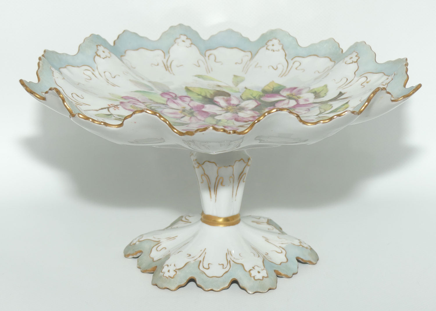Early Australian China Painted frilled edge comport decorated with Azalea | by Ethel L Thomas 1908