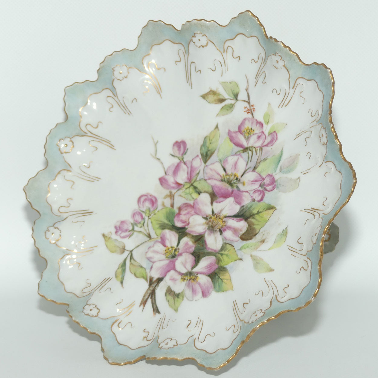 Early Australian China Painted frilled edge comport decorated with Azalea | by Ethel L Thomas 1908
